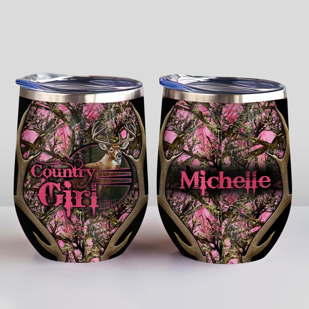 Country Girl Deer Hunting Pattern Personalized Wine Tumbler country girl deer hunting pattern personalized wine tumbler 8990