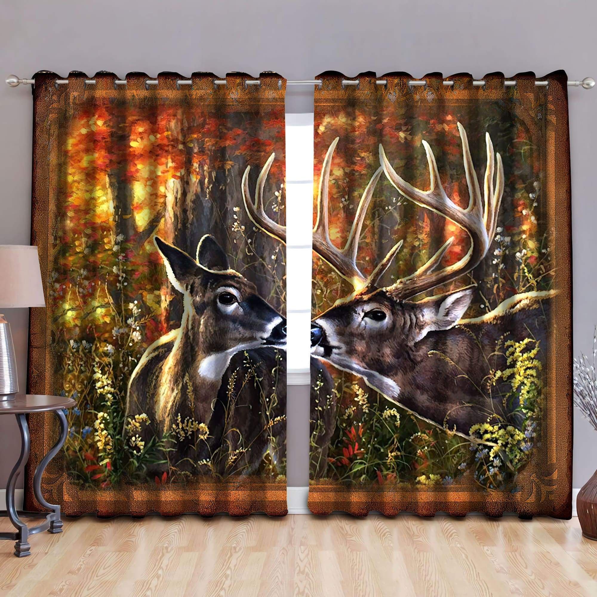 couple deer wild and free life printed window curtain 8731