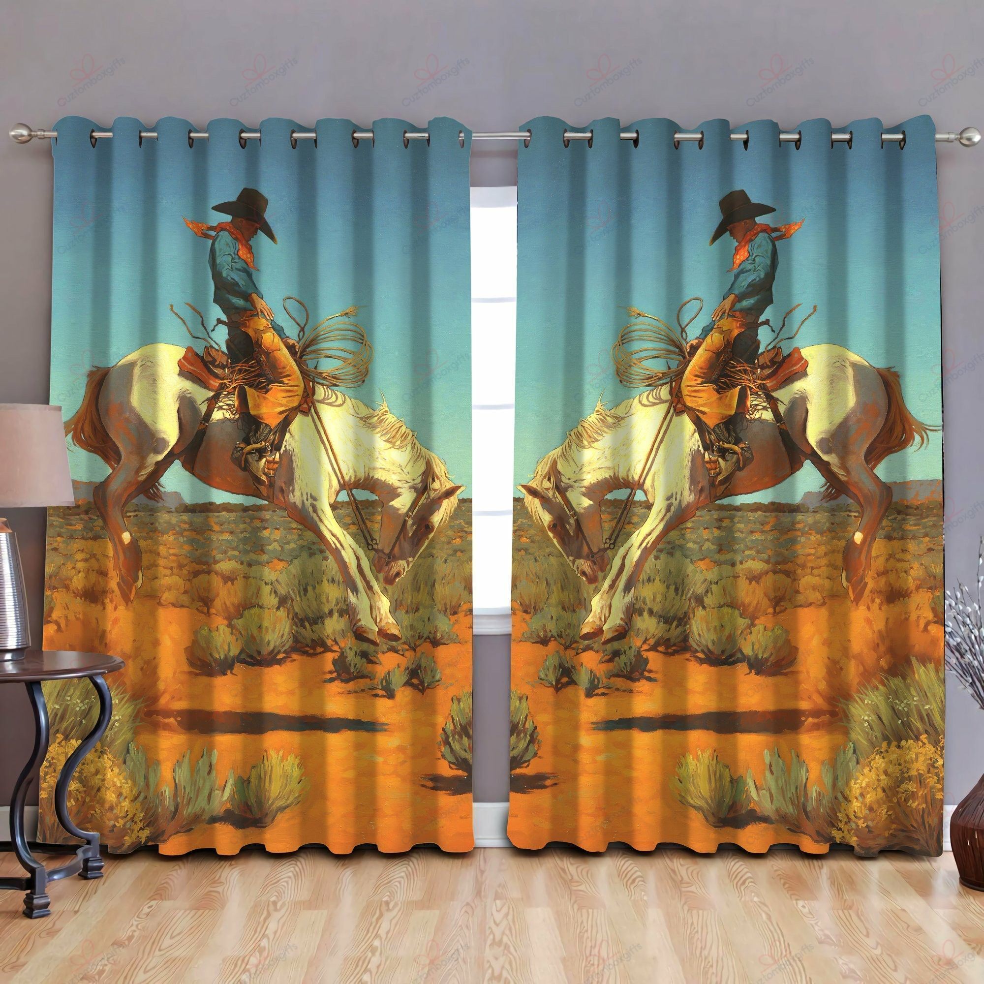 cowboy style printed window curtain home decor 1831