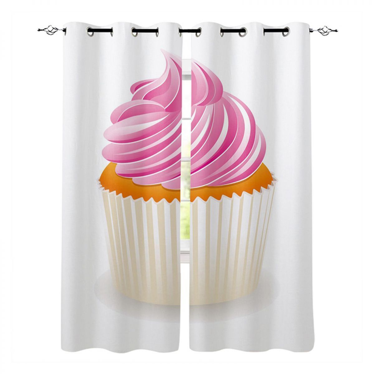 cup cake with cream printed window curtain home decor 1712