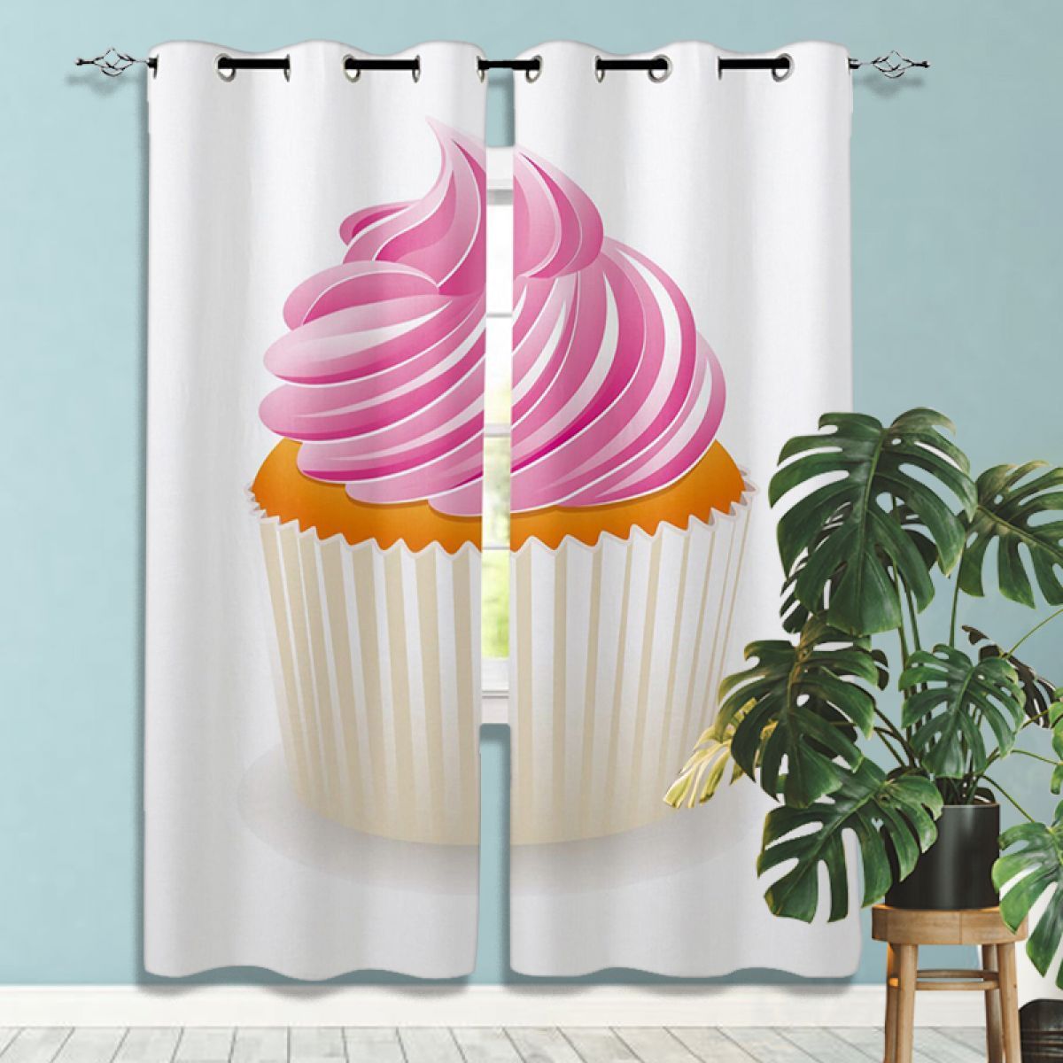 cup cake with cream printed window curtain home decor 5698