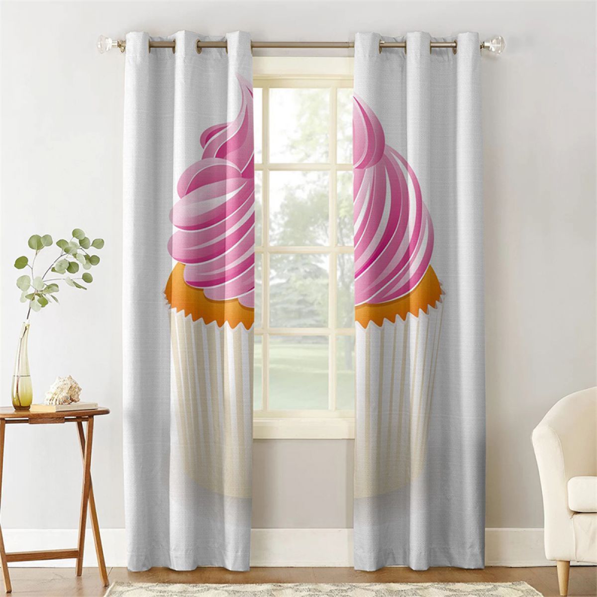 cup cake with cream printed window curtain home decor 5859