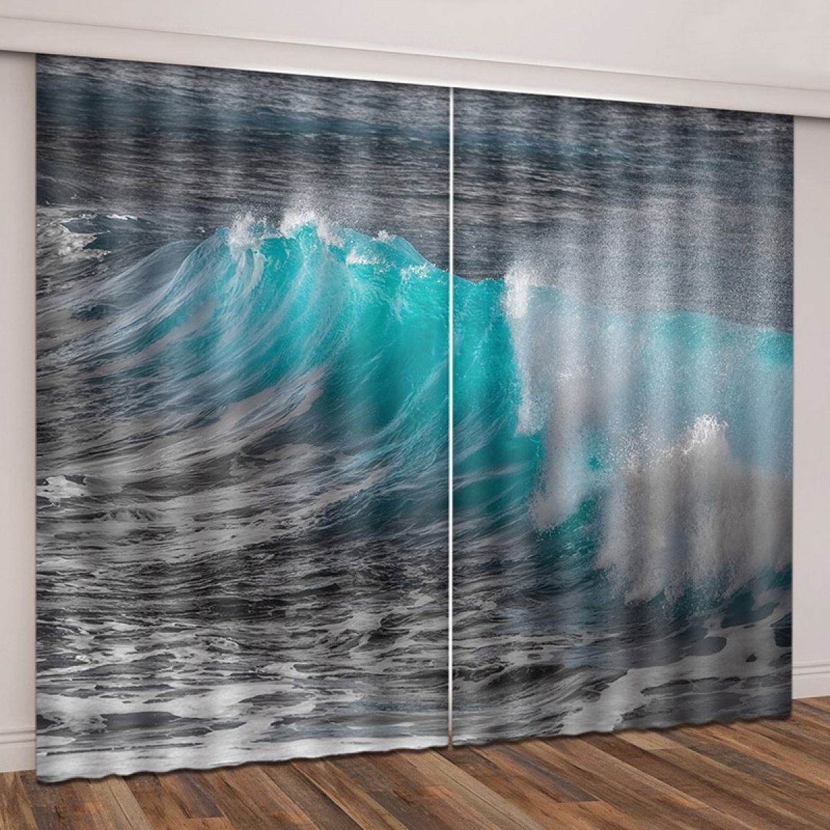 dark gray wave printed window curtain home decor 4686