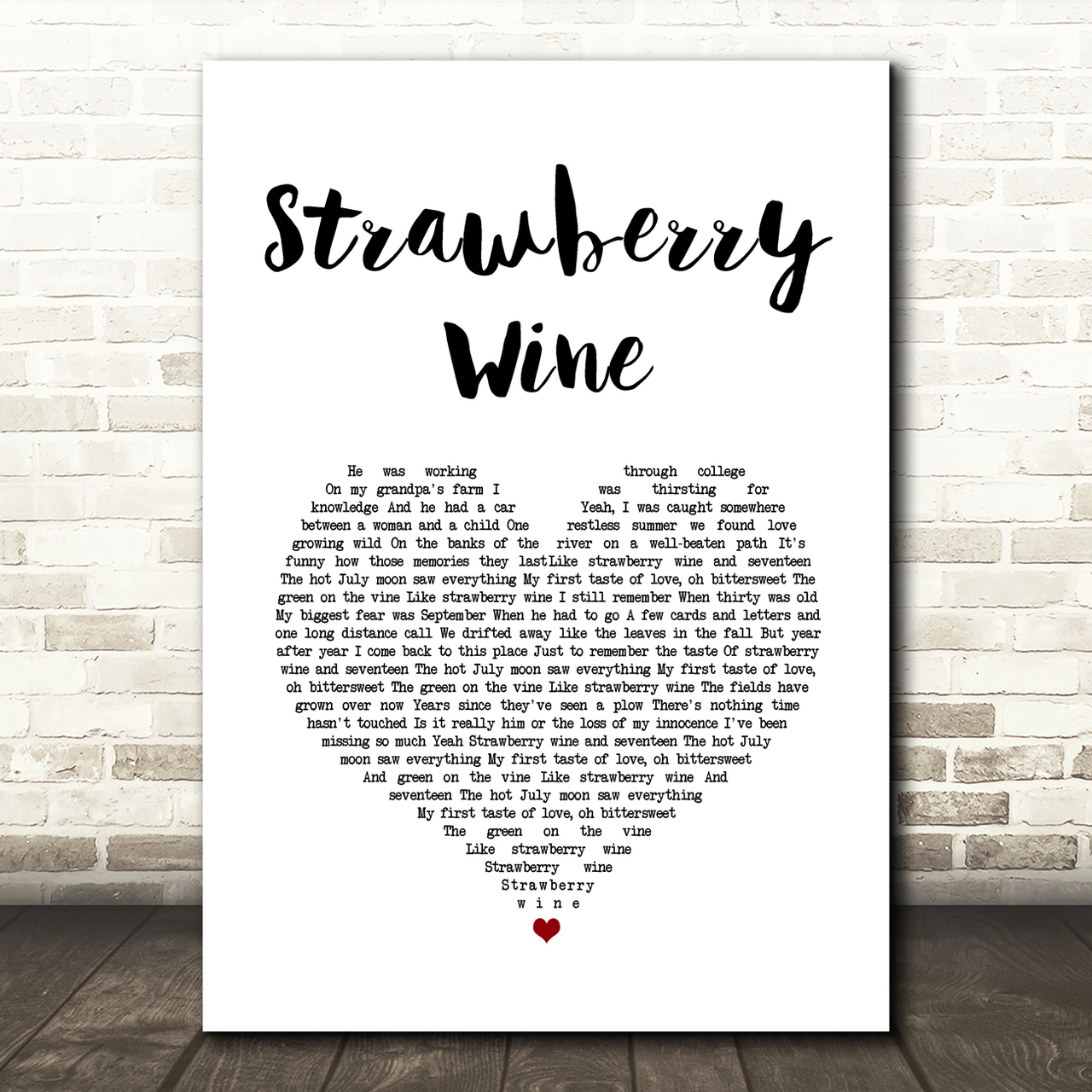 deana carter strawberry wine white heart song lyric art print 8266