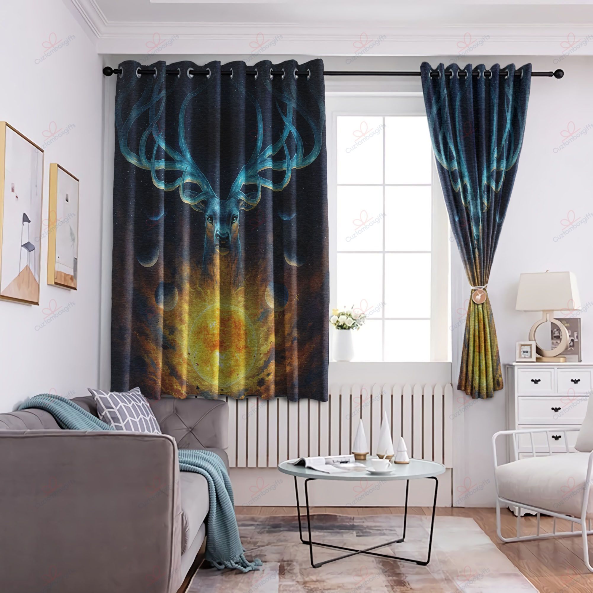 deer art darkness printed window curtain home decor 2666
