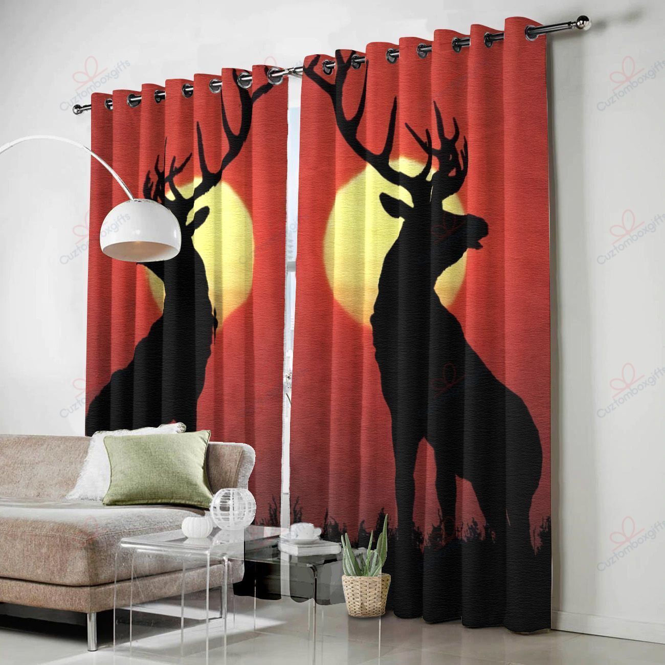 Deer At Sunset Printed Window Curtain Home Decor deer at sunset printed window curtain home decor 3377