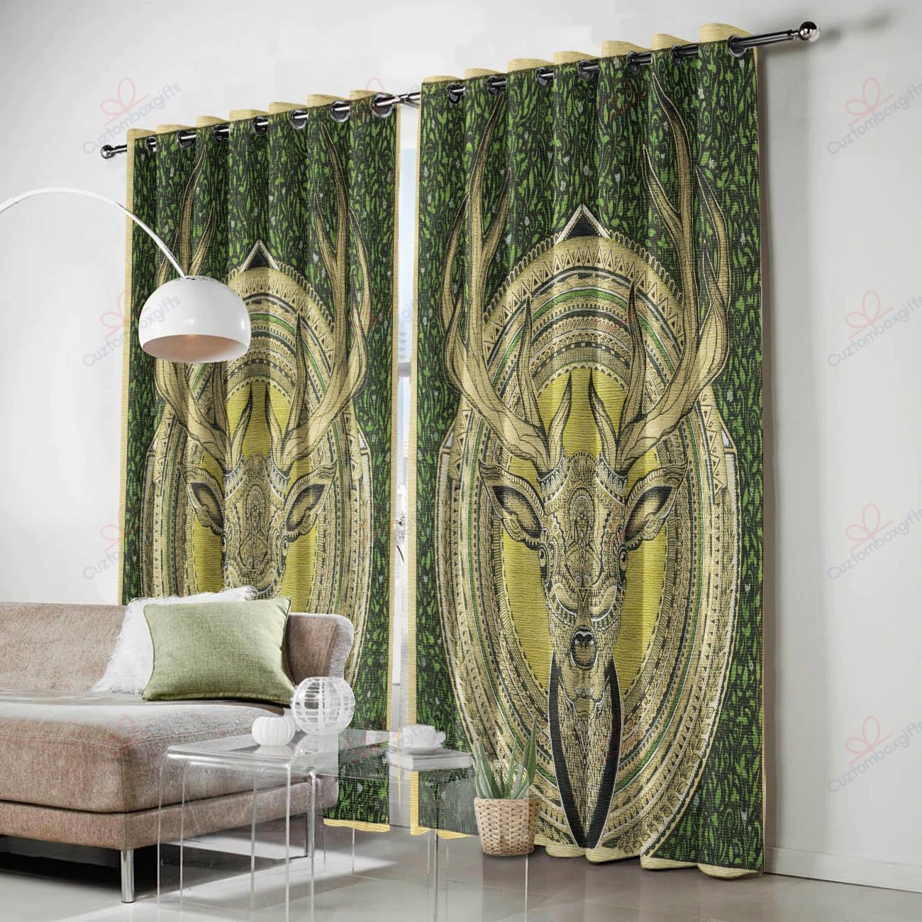 deer pattern leaf printed window curtains home decor 2451