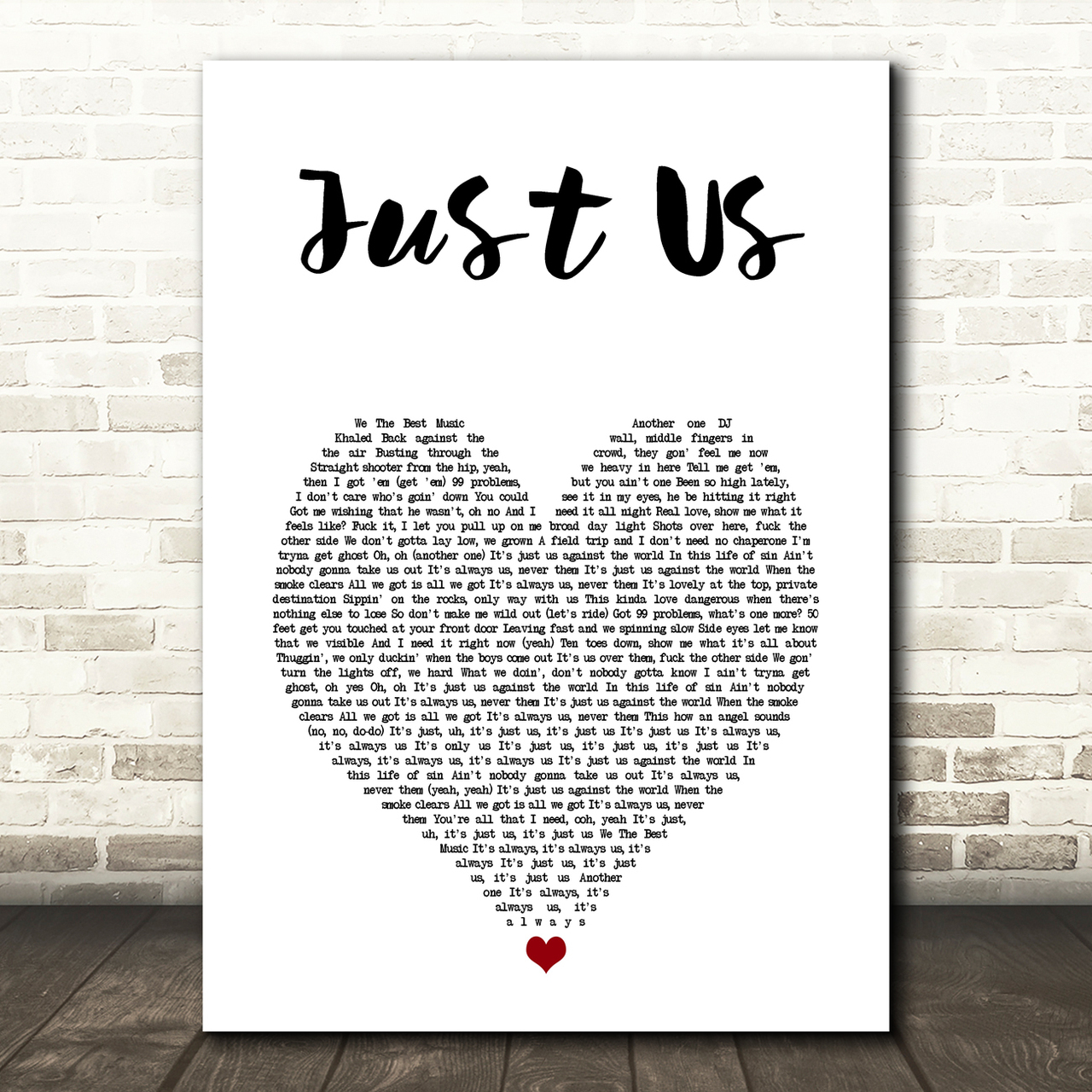 dj khaled just us white heart song lyric art print 8434