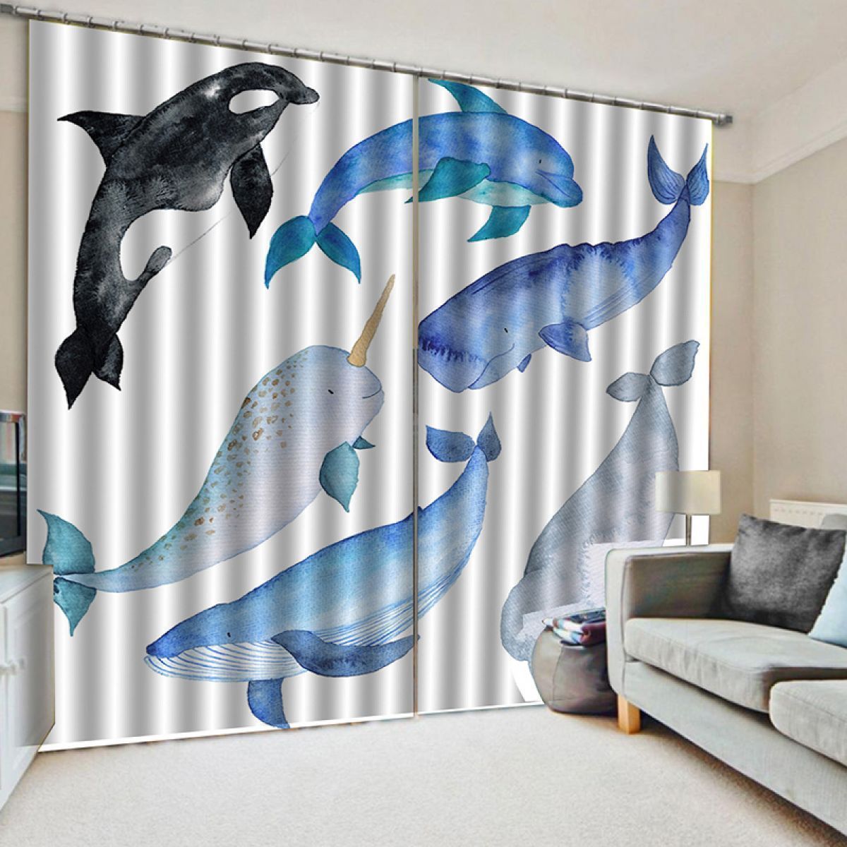 dolphin ocean creature printed window curtain home decor 5764