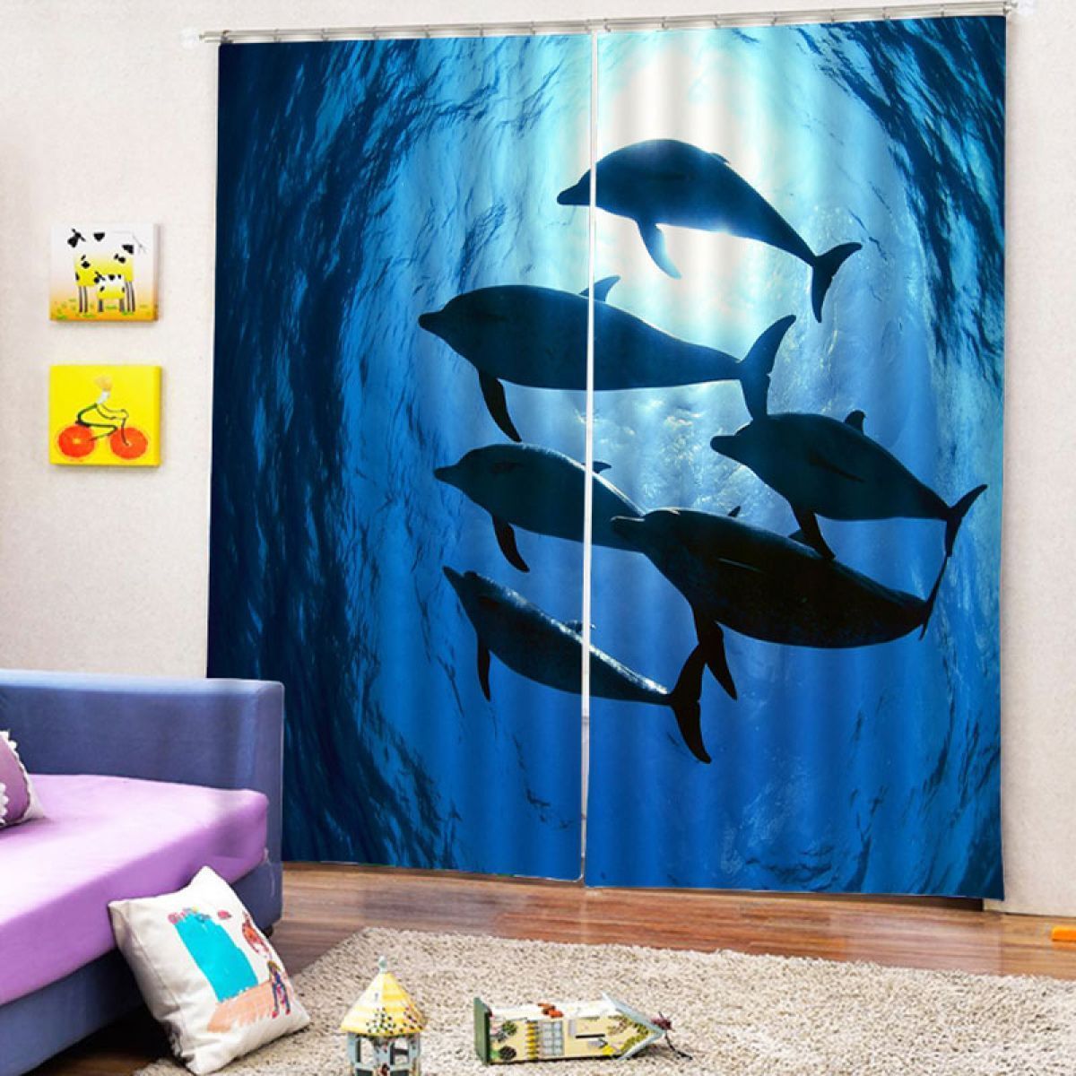 dolphins in the water printed window curtain home decor 5274