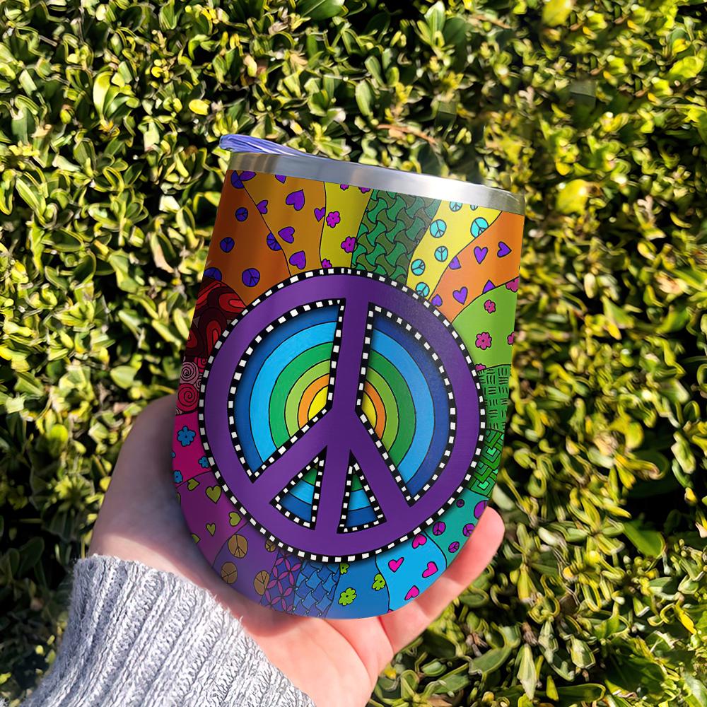 doodle art hippie symbol wine tumbler colorful hippie gift wine tumbler 1218