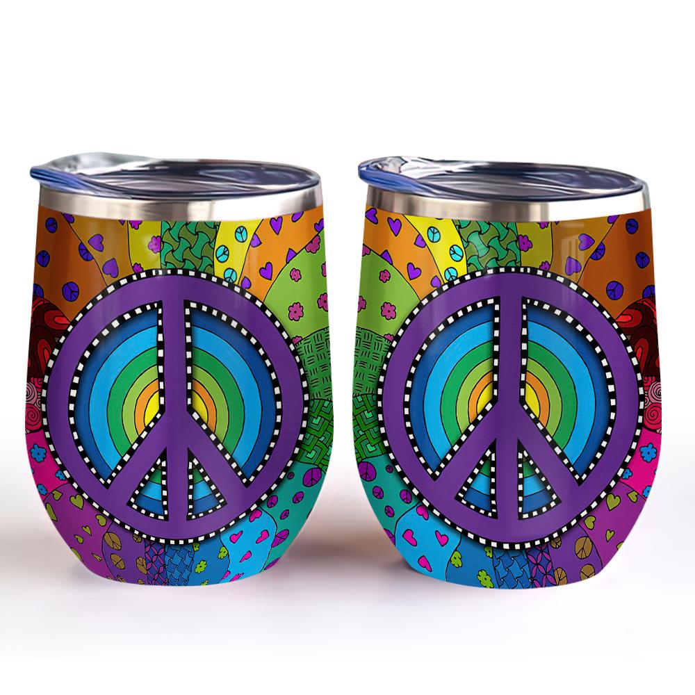 doodle art hippie symbol wine tumbler colorful hippie gift wine tumbler 3705