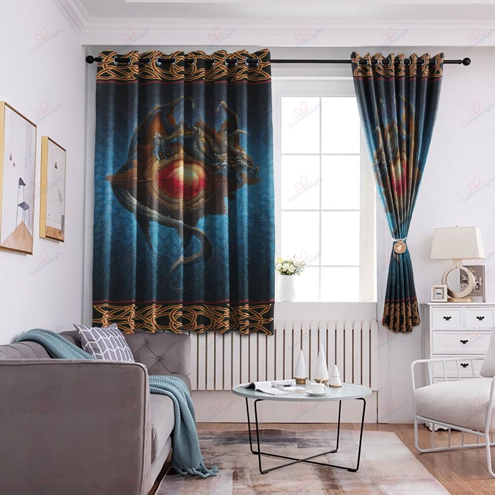Dragon Pattern Blue Printed Window Curtain Home Decor dragon pattern blue printed window curtain home decor 7992