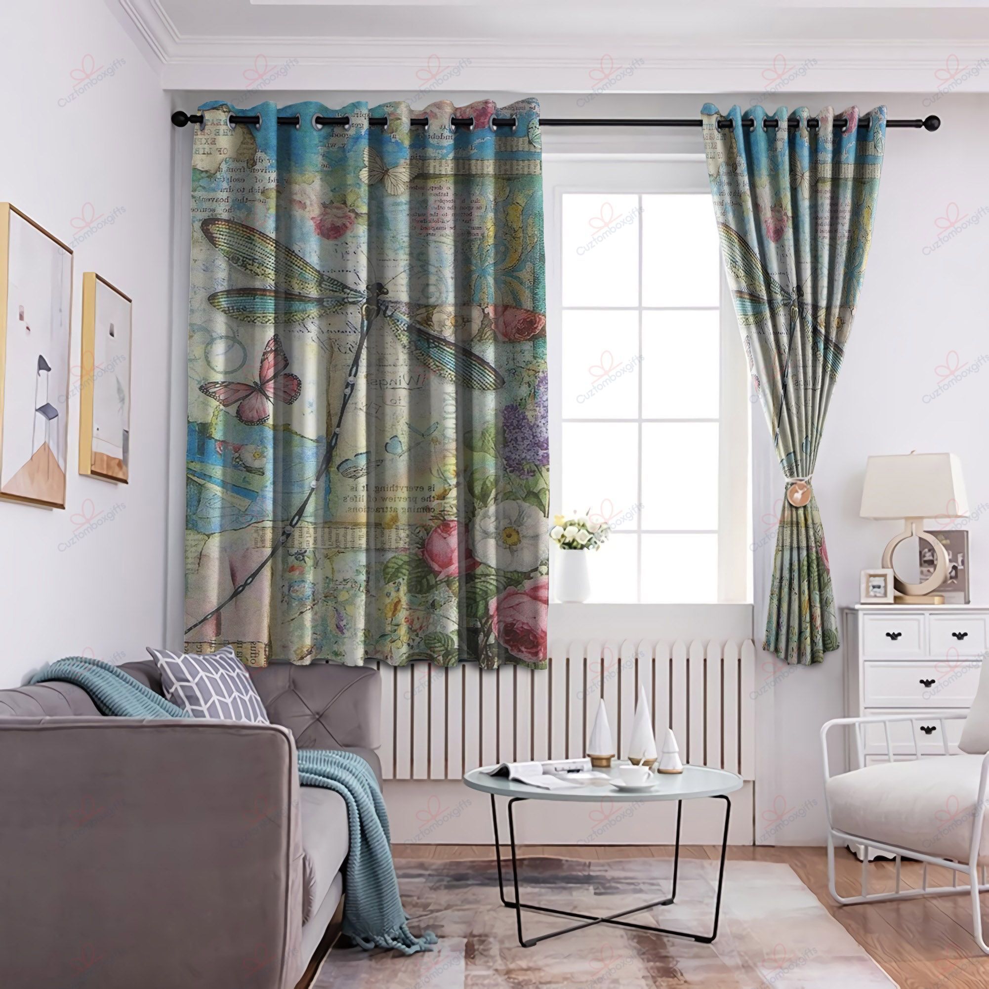 dragonfly art printed window curtains home decor 4841