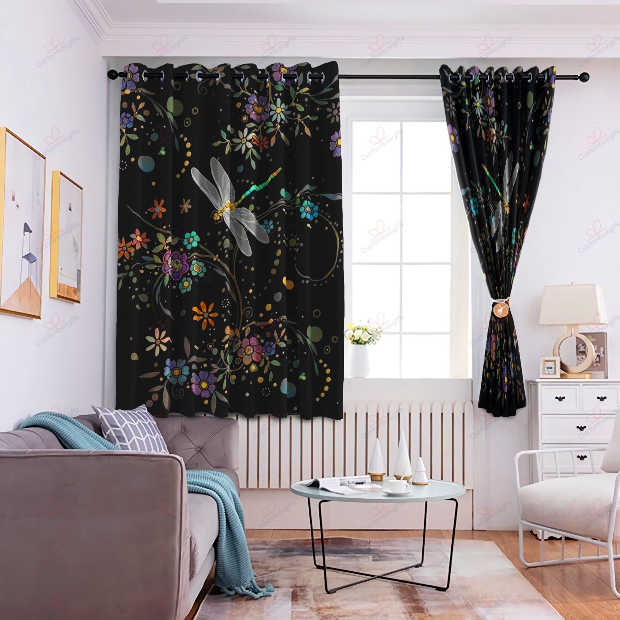 dragonfly swirl printed window curtain home decor 2548