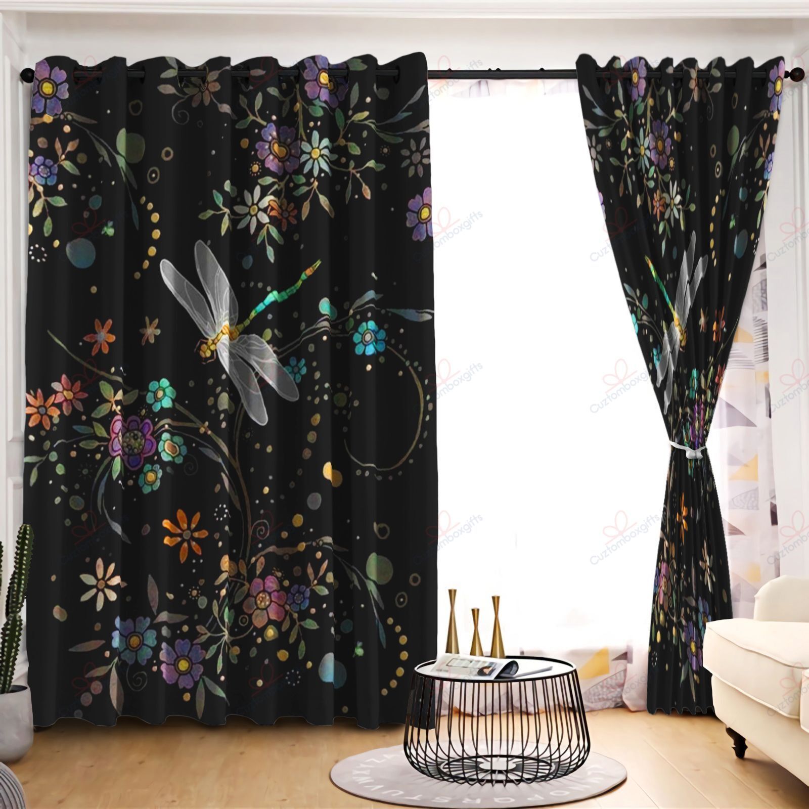 dragonfly swirl printed window curtain home decor 5923