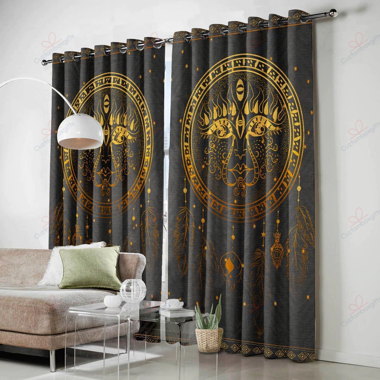 Dreamcatcher Native Gold Printed Window Curtain Home Decor dreamcatcher native gold printed window curtain home decor 4491