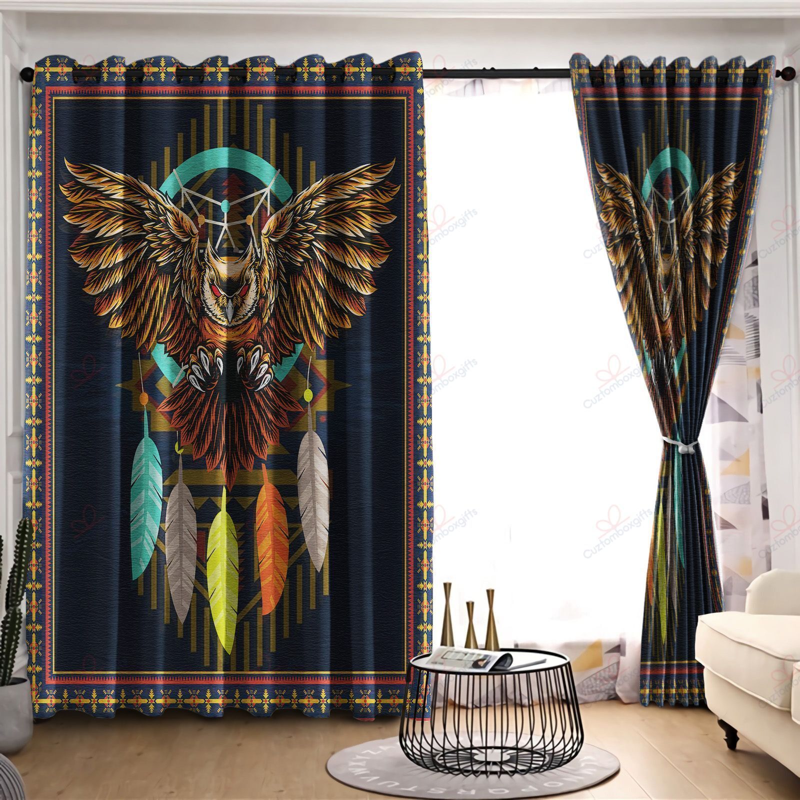 dreamcatcher owl native printed window curtain home decor 1328