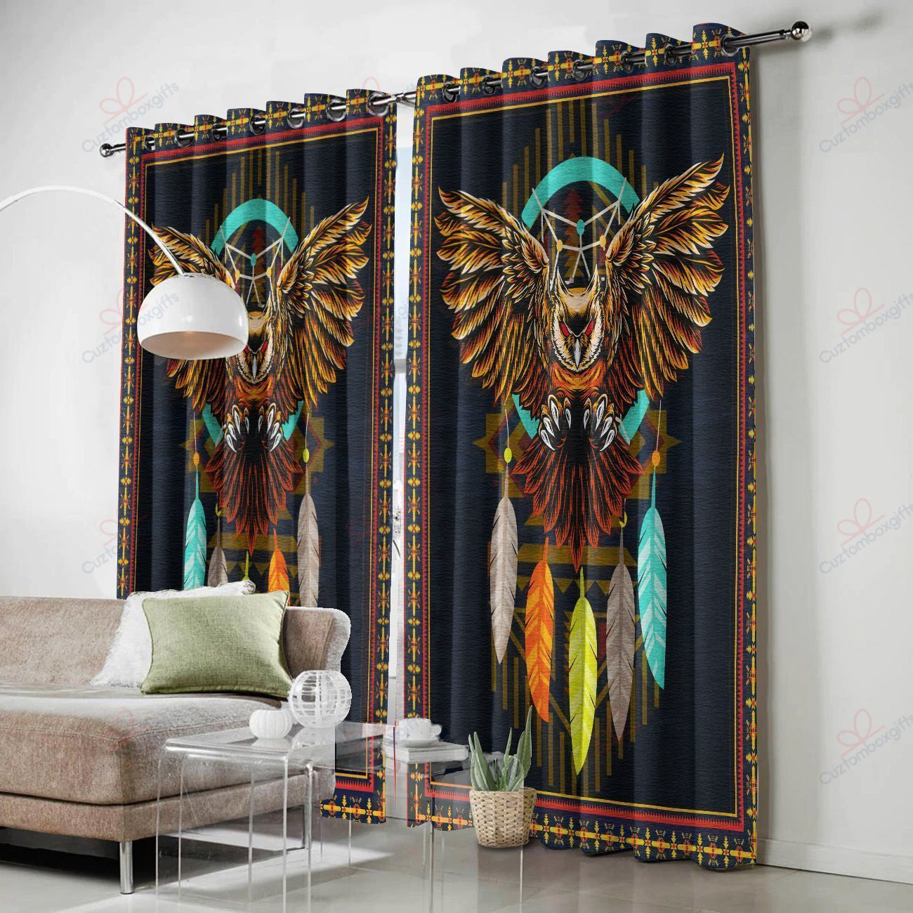dreamcatcher owl native printed window curtain home decor 3712