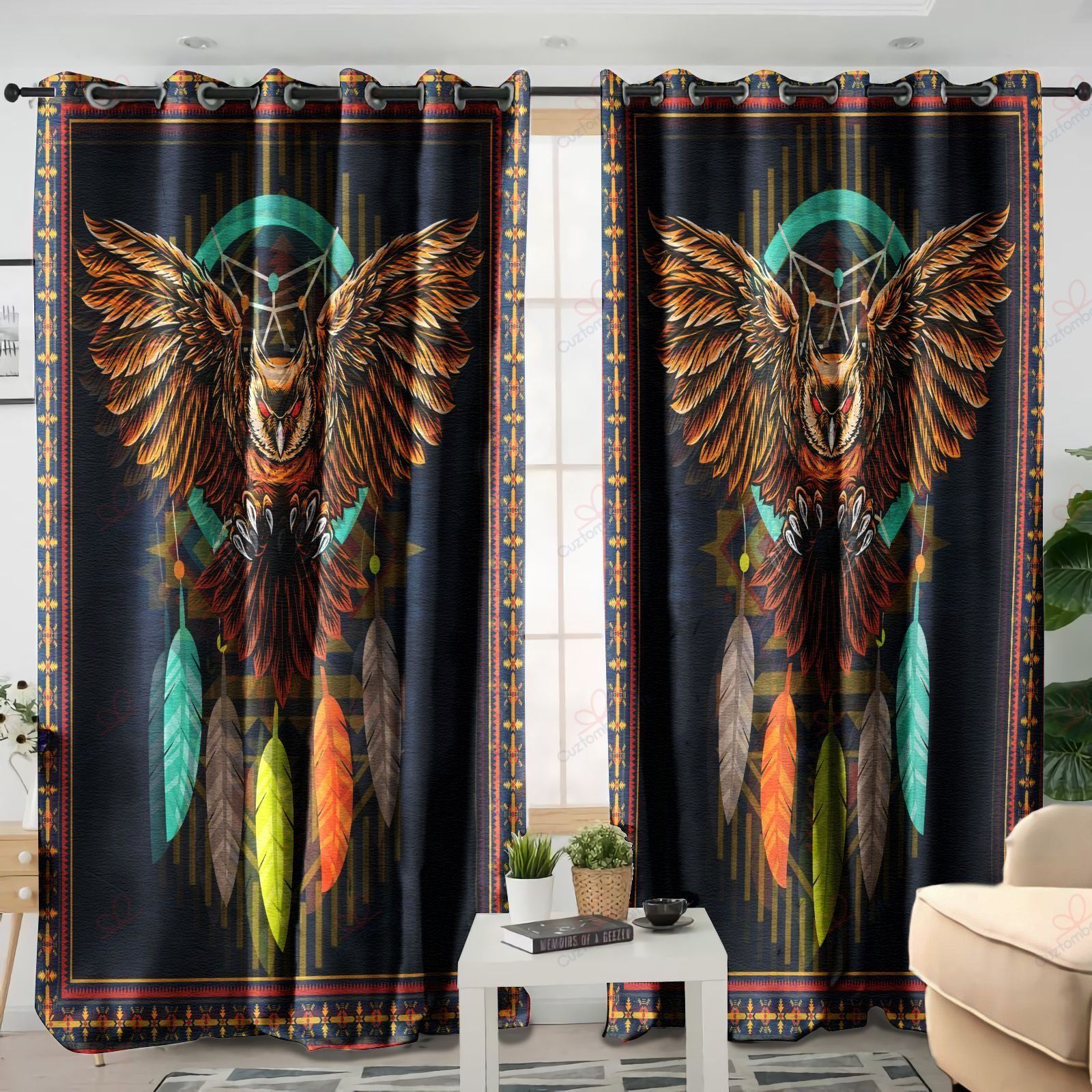 dreamcatcher owl native printed window curtain home decor 3717