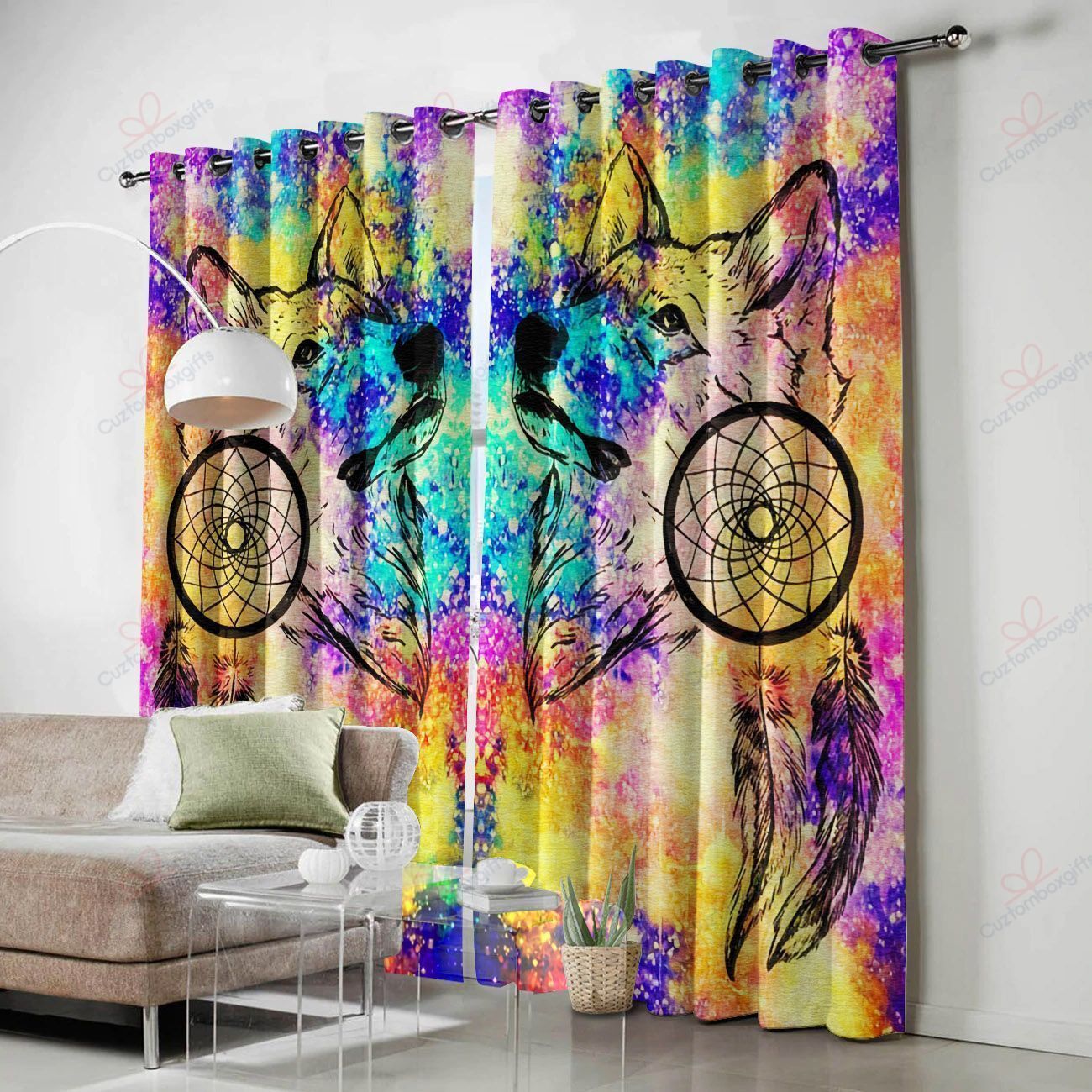 dreamcatcher wolf colorful printed window curtain home decor 7105