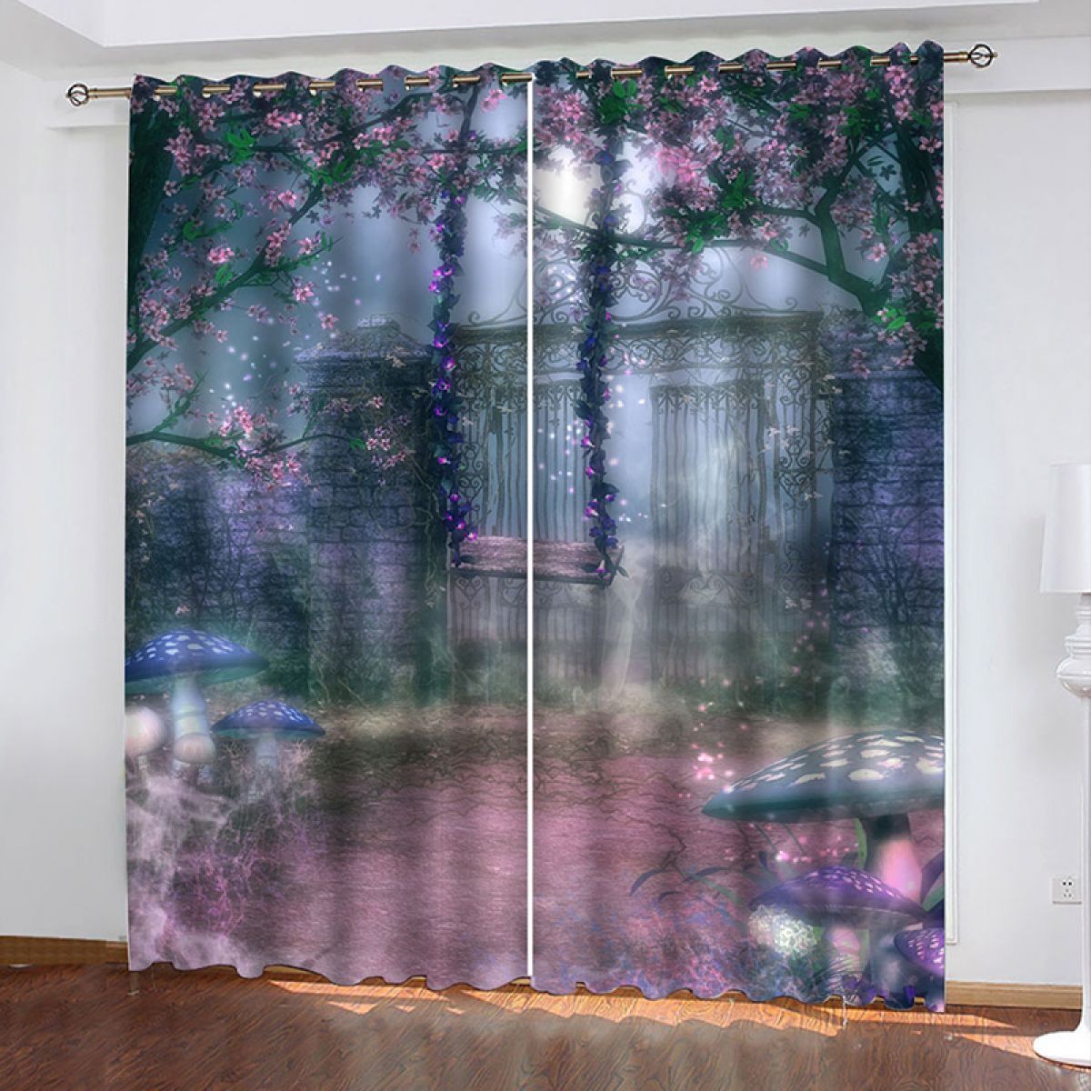 dreamy courtyard printed window curtain home decor 4519