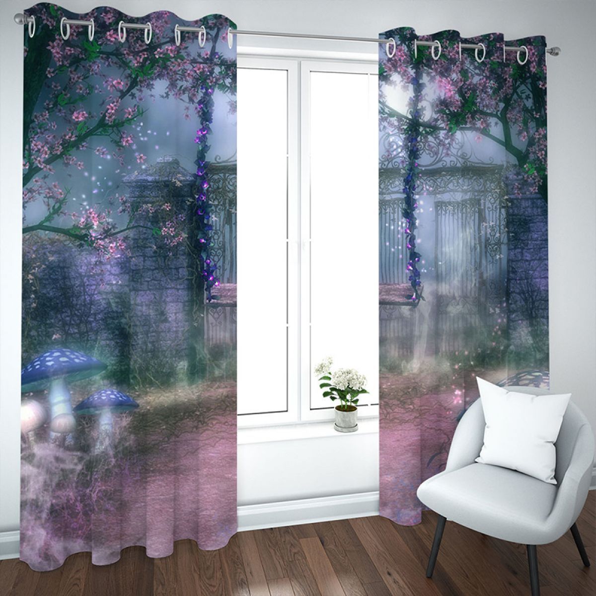 dreamy courtyard printed window curtain home decor 5664