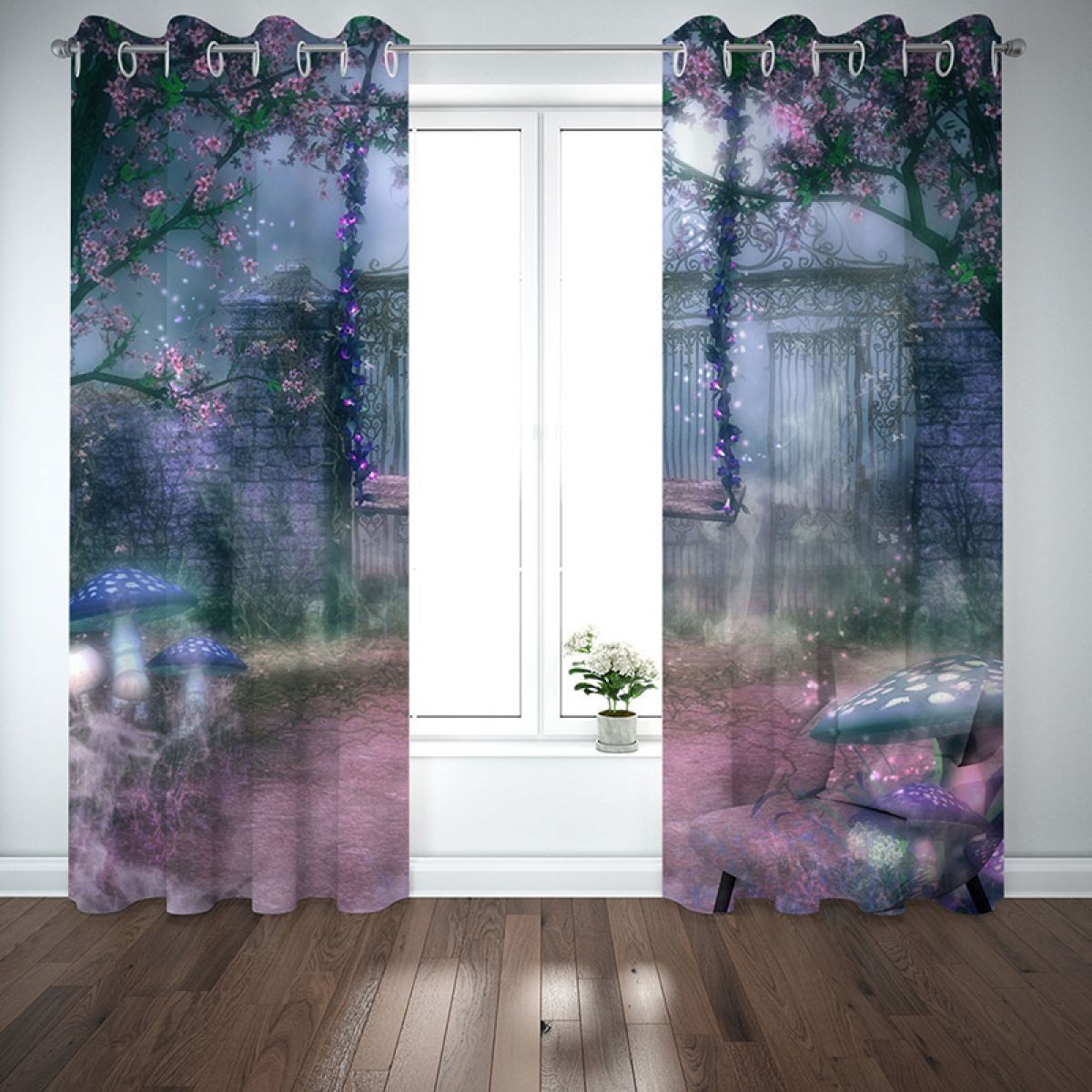dreamy courtyard printed window curtain home decor 6529