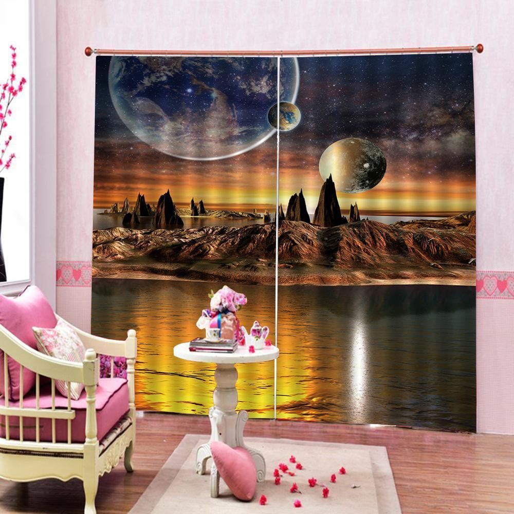 Earth Mother Sunset Planet Pattern Printed Window Curtain earth mother sunset planet pattern printed window curtain 7710
