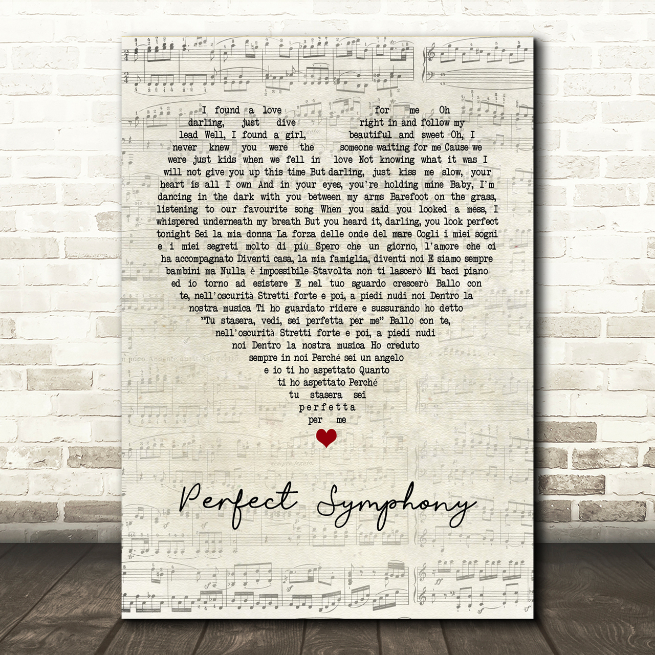 ed sheeran andrea bocelli perfect symphony script heart song lyric print 8776