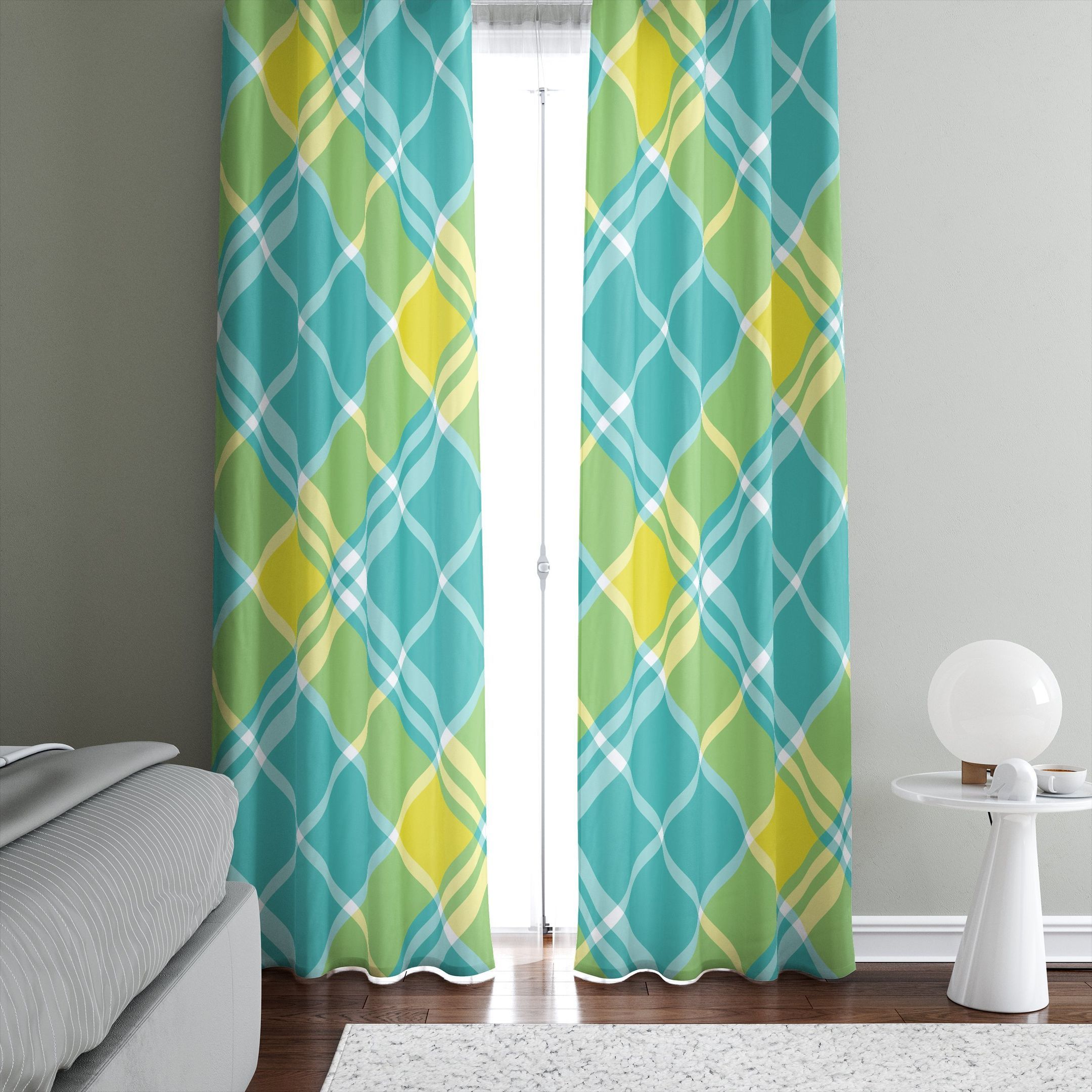 elegant coastal plaid printed window curtains home decor 8019