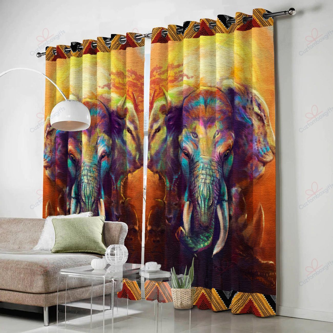 elephant wild animals printed window curtain home decor 2390