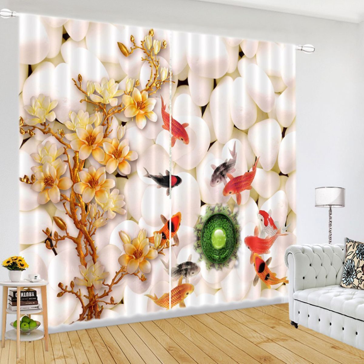 fish and stones printed window curtain home decor 2178