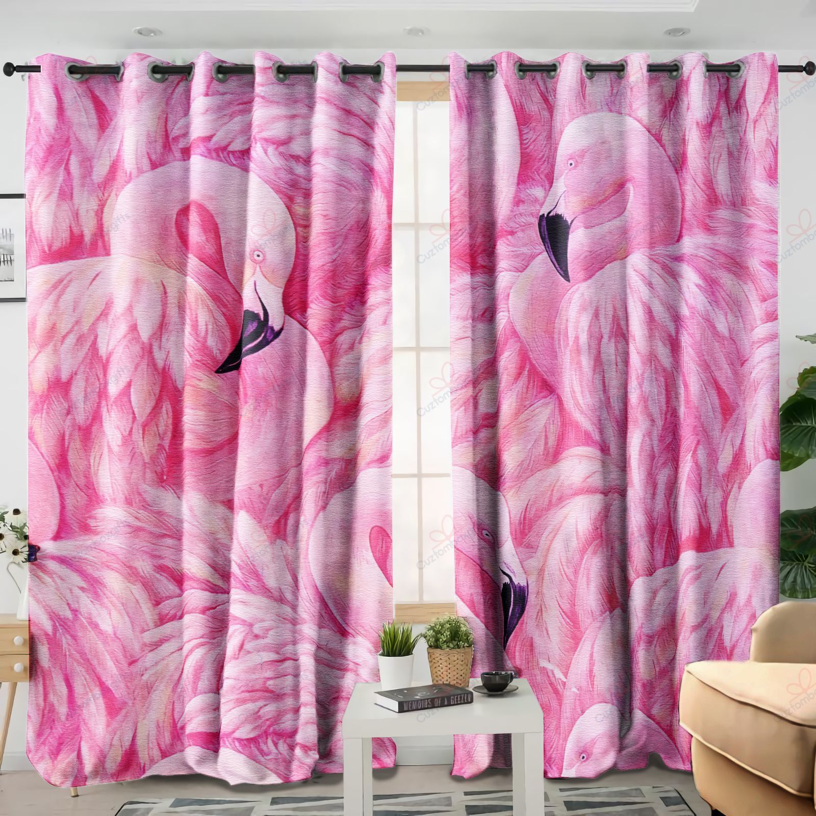 flamingo light pink printed window curtain home decor 6064