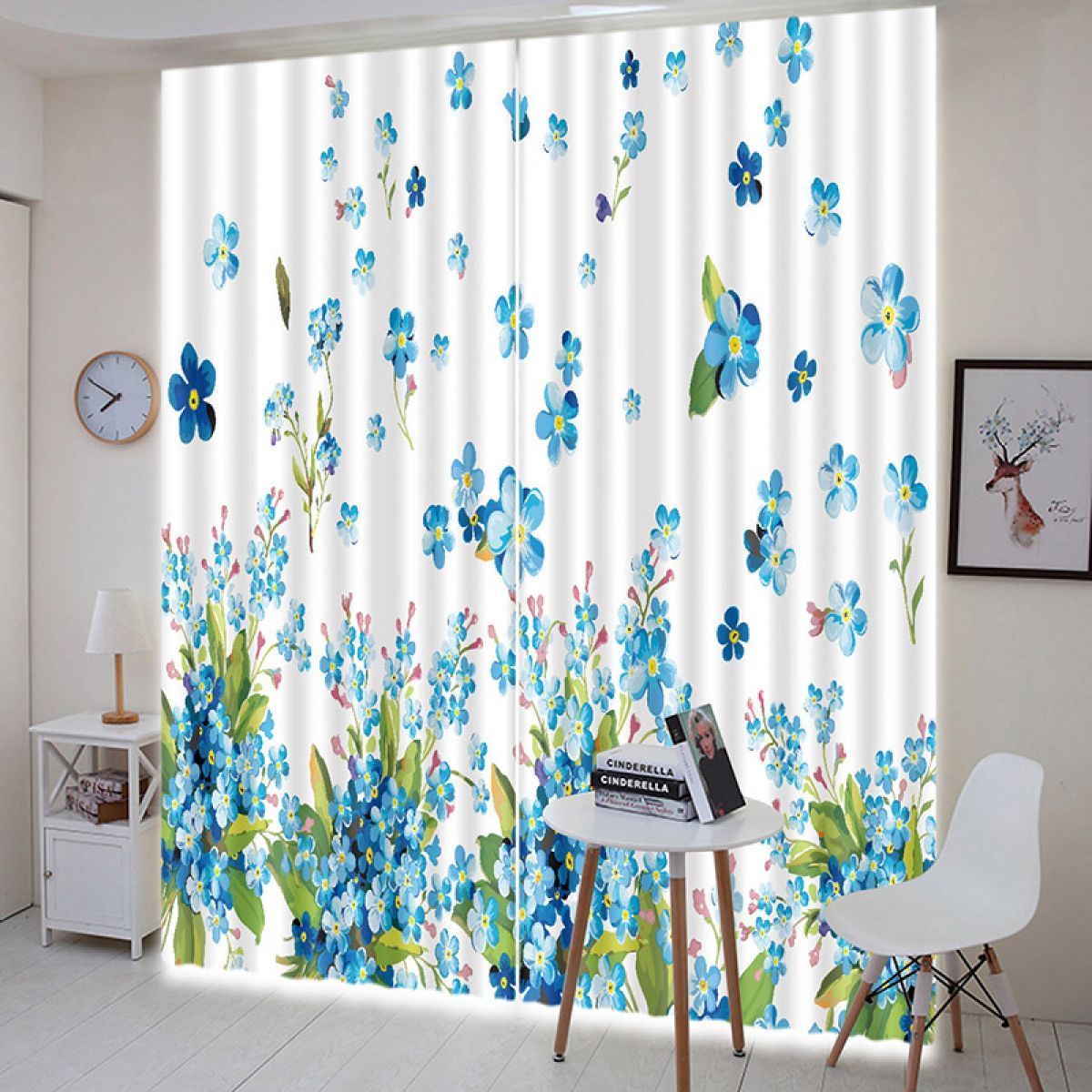 floating blossoms on white background printed window curtain home decor 3144