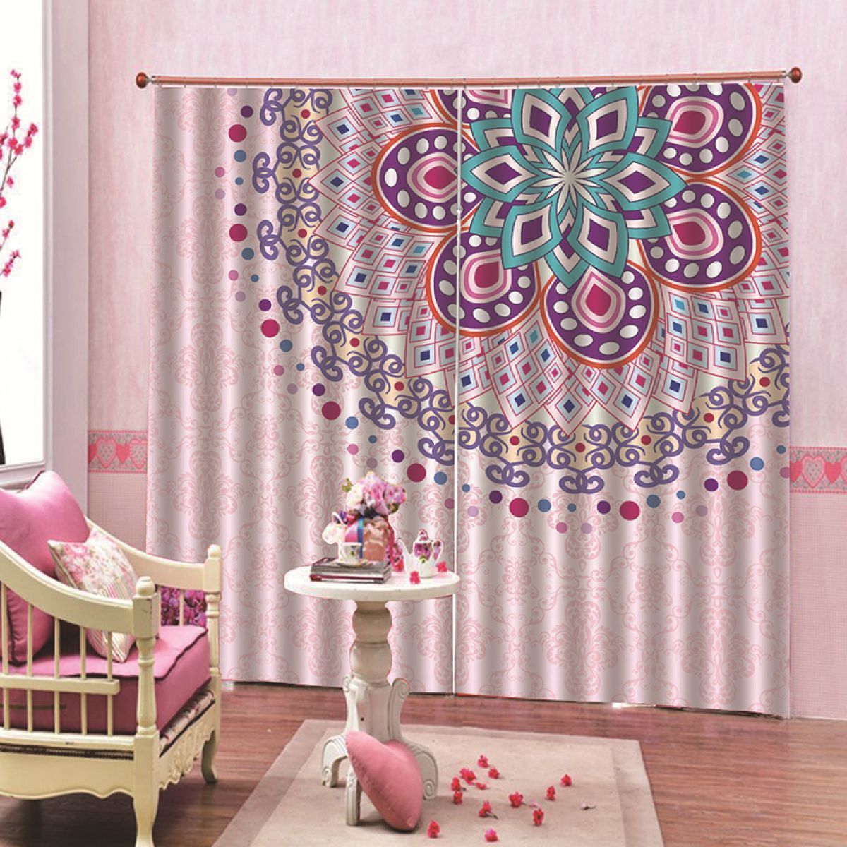 flower aesthetic value printed window curtain home decor 8274