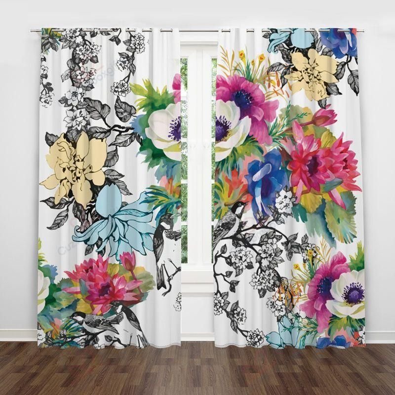 flower floral multi color printed window curtain home decor 6565
