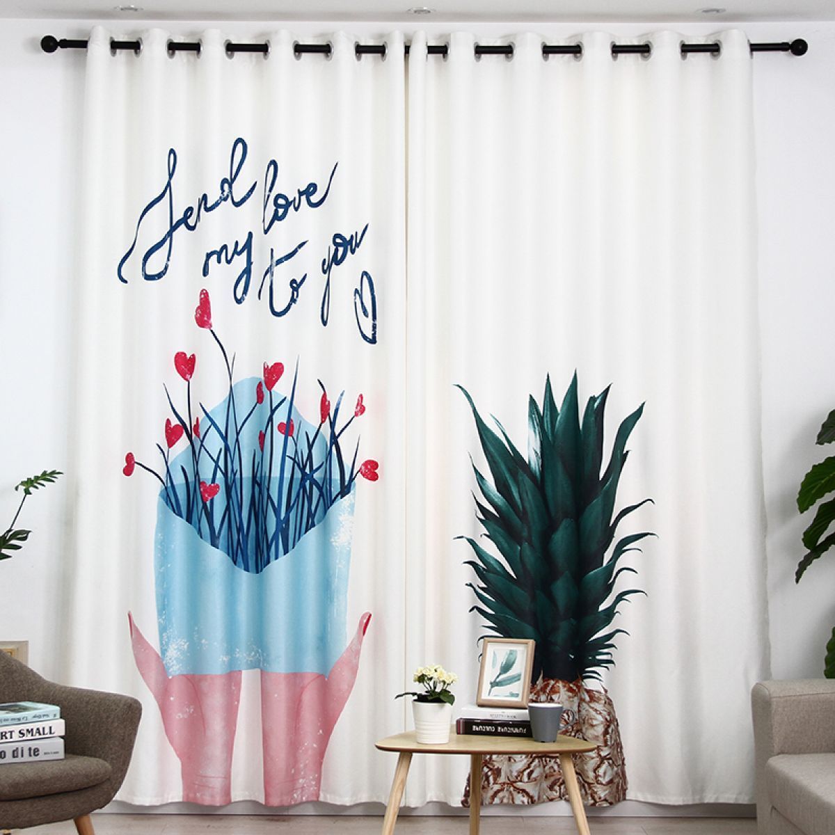 flowers and pineapple printed window curtain home decor 1173