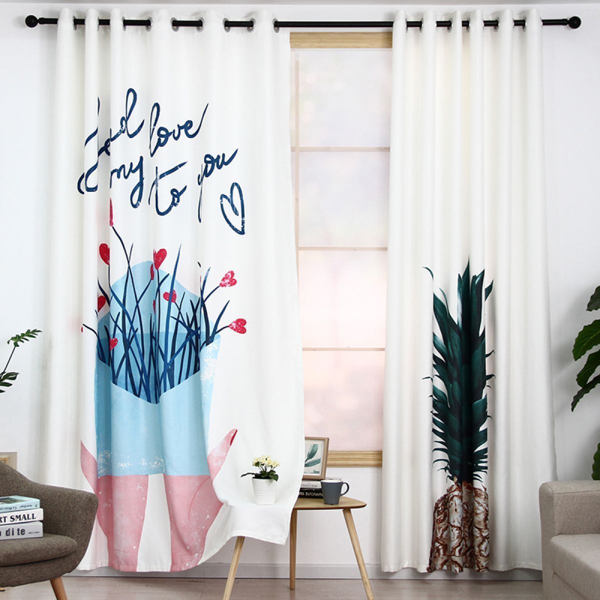 flowers and pineapple printed window curtain home decor 7626