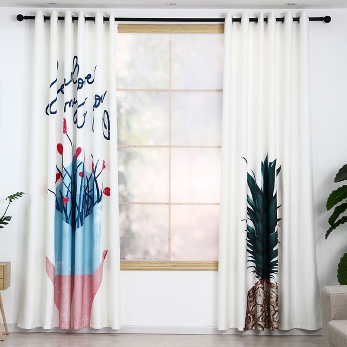 flowers and pineapple printed window curtain home decor 8154