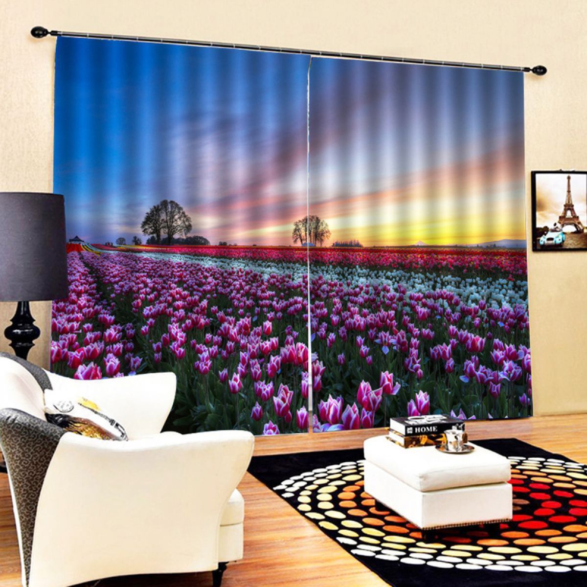 flowers field in dusk printed window curtain home decor 6460