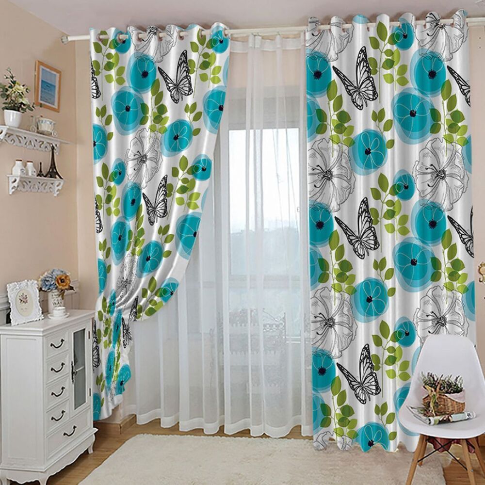 Flowers Window Treatments Butterflies Printed Window Curtain Home Decor flowers window treatments butterflies printed window curtain home decor 7132