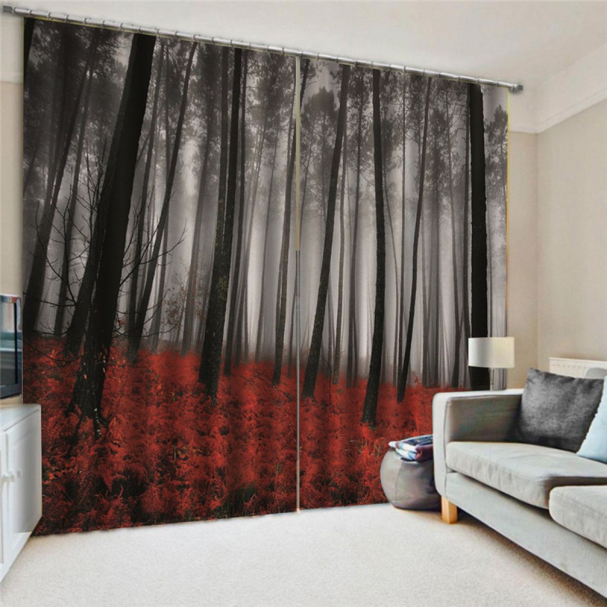 foggy forest printed window curtain home decor 5300