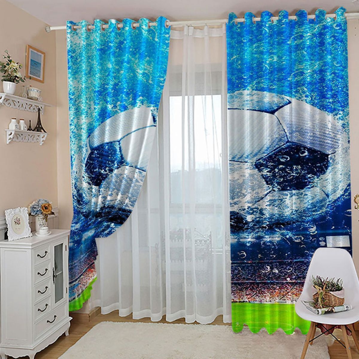 football in the water printed window curtain home decor 7566