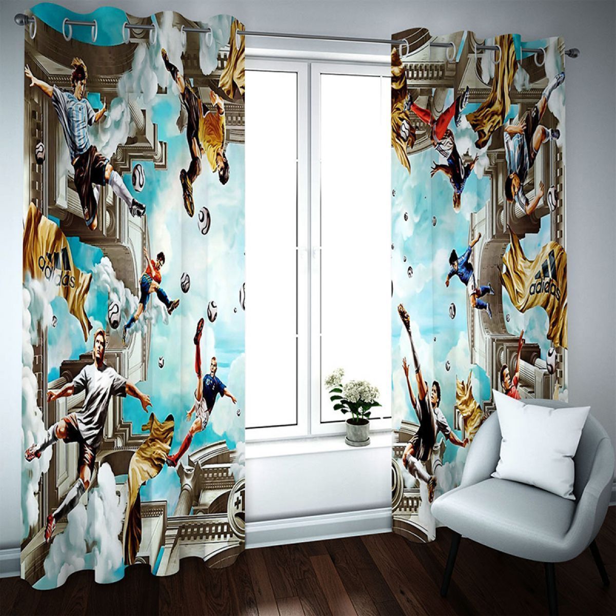 football player activities printed window curtain home decor 6278