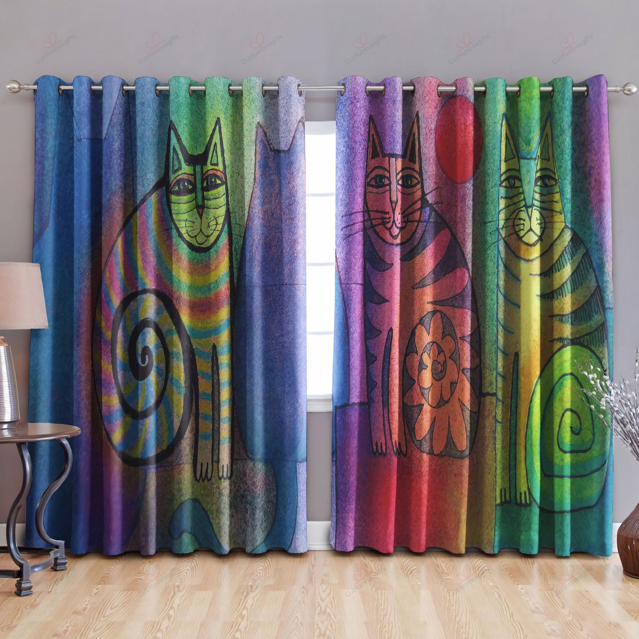 four cute cats printed window curtain home decor 4409