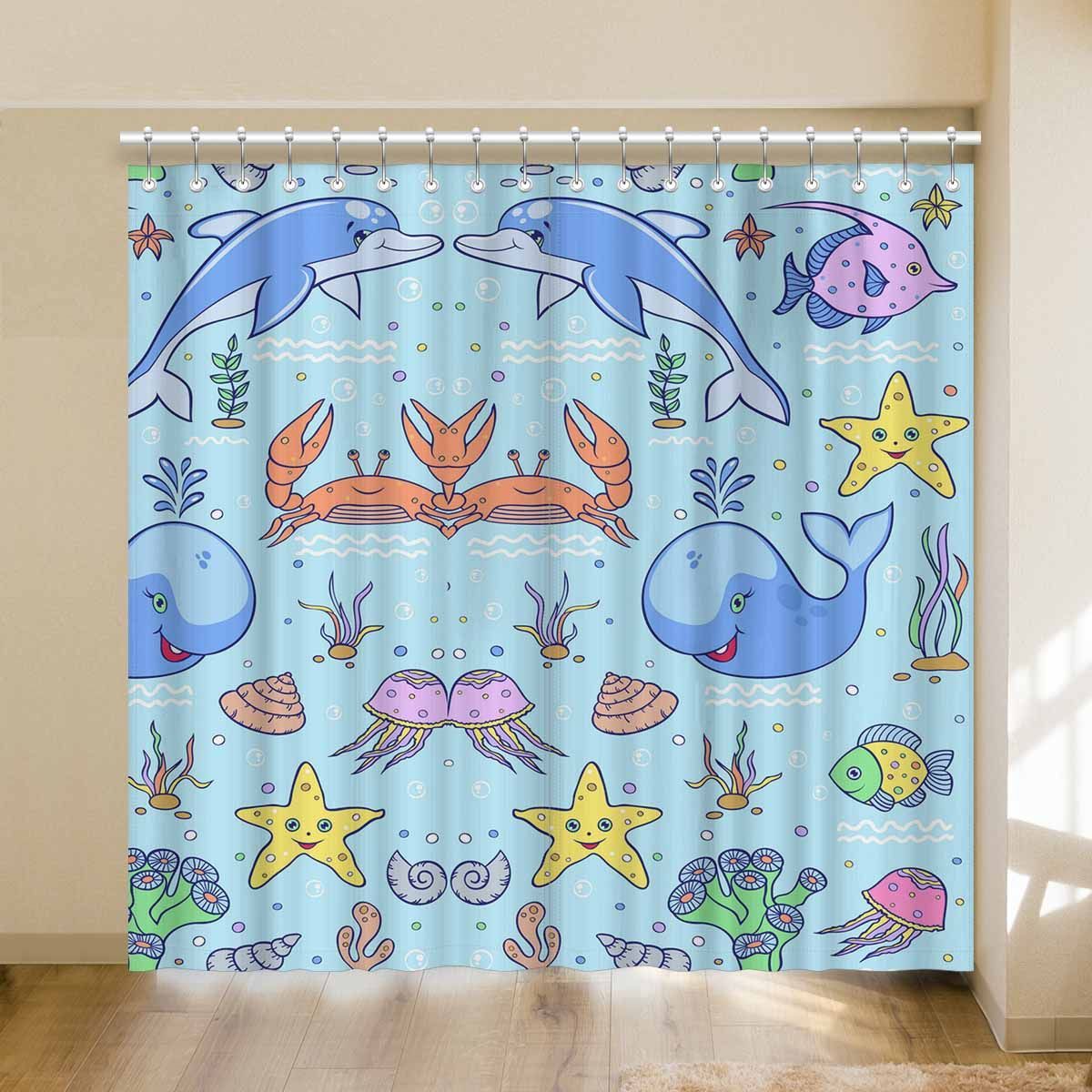 Funny Cartoon Ocean Fishes Printed Window Curtain funny cartoon ocean fishes printed window curtain 5390