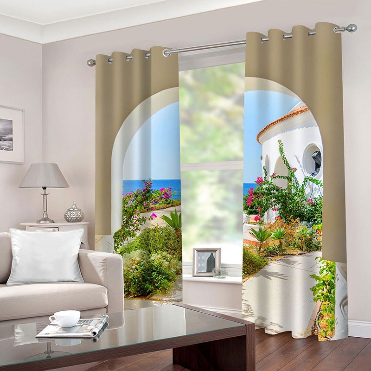 garden by the sea printed window curtain home decor 2219