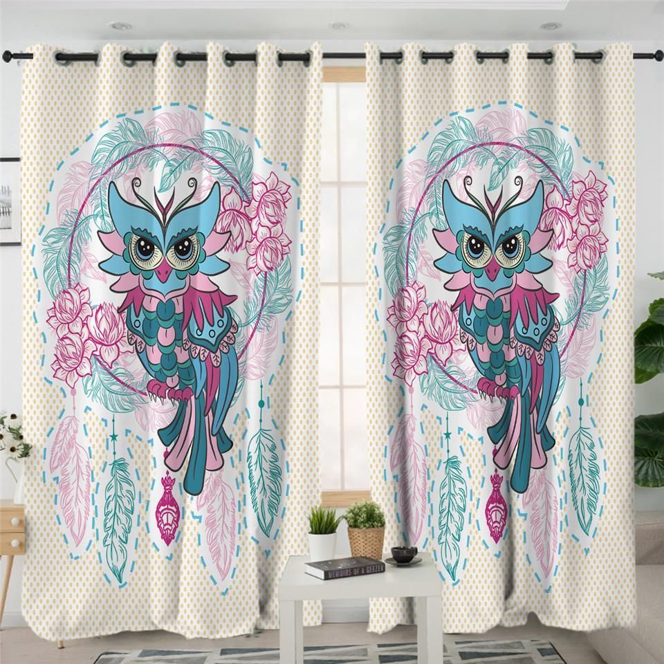 gaudy owl dream catcher printed window curtain home decor 7763
