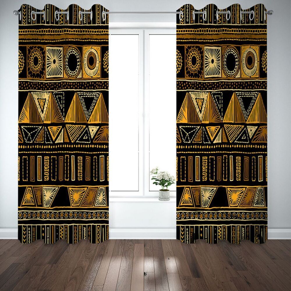 Geometric Design Dark Yellow Printed Window Curtain Home Decor geometric design dark yellow printed window curtain home decor 2290
